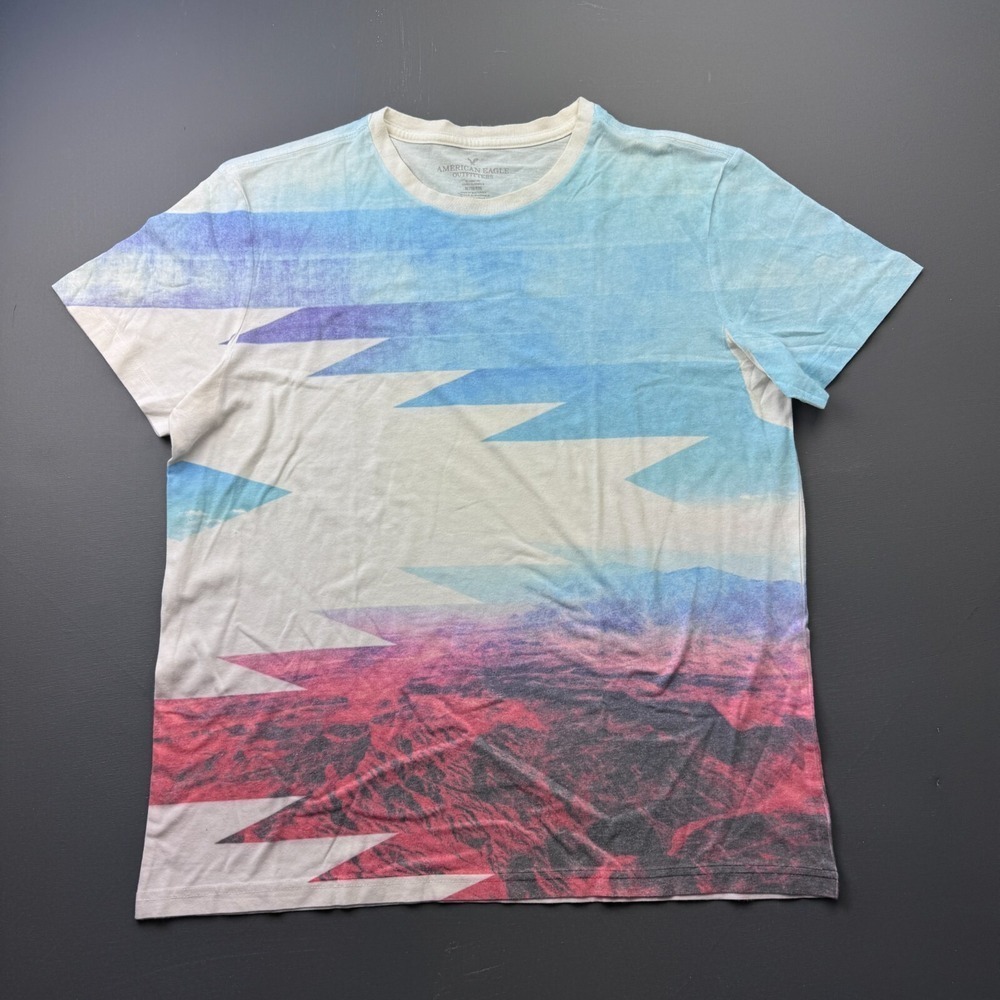 American Eagle T Shirt Men's XL Blue White Tie Dye Streetwear Skater Casual Tee